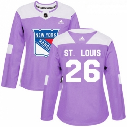 Womens Adidas New York Rangers 26 Martin St Louis Authentic Purple Fights Cancer Practice NHL Jersey 