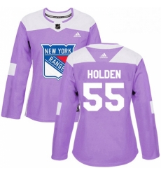 Womens Adidas New York Rangers 55 Nick Holden Authentic Purple Fights Cancer Practice NHL Jersey 