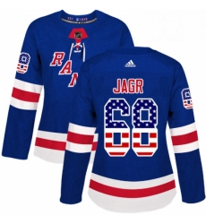 Womens Adidas New York Rangers 68 Jaromir Jagr Authentic Royal Blue USA Flag Fashion NHL Jersey 