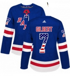 Womens Adidas New York Rangers 7 Rod Gilbert Authentic Royal Blue USA Flag Fashion NHL Jersey 