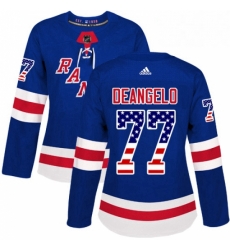 Womens Adidas New York Rangers 77 Anthony DeAngelo Authentic Royal Blue USA Flag Fashion NHL Jersey 