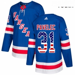 Youth Adidas New York Rangers 31 Ondrej Pavelec Authentic Royal Blue USA Flag Fashion NHL Jersey 