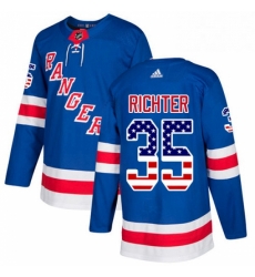 Youth Adidas New York Rangers 35 Mike Richter Authentic Royal Blue USA Flag Fashion NHL Jersey 