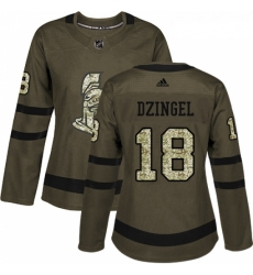 Womens Adidas Ottawa Senators 18 Ryan Dzingel Authentic Green Salute to Service NHL Jersey 