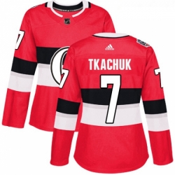 Womens Adidas Ottawa Senators 7 Brady Tkachuk Authentic Red 2017 100 Classic NHL Jersey 