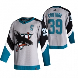 Men San Jose Sharks 39 Logan Couture Grey Adidas 2020 21 Reverse Retro Alternate NHL Jersey