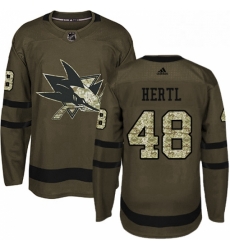 Mens Adidas San Jose Sharks 48 Tomas Hertl Premier Green Salute to Service NHL Jersey 