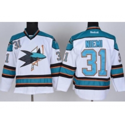 San Jose Sharks 31 Antti Niemi White NHL Jerseys