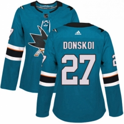 Womens Adidas San Jose Sharks 27 Joonas Donskoi Premier Teal Green Home NHL Jersey 