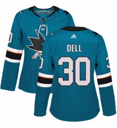 Womens Adidas San Jose Sharks 30 Aaron Dell Premier Teal Green Home NHL Jersey 