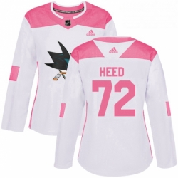 Womens Adidas San Jose Sharks 72 Tim Heed Authentic WhitePink Fashion NHL Jersey 