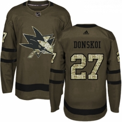 Youth Adidas San Jose Sharks 27 Joonas Donskoi Authentic Green Salute to Service NHL Jersey 