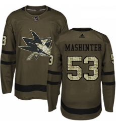 Youth Adidas San Jose Sharks 53 Brandon Mashinter Premier Green Salute to Service NHL Jersey 