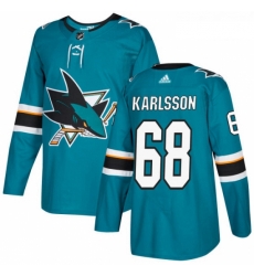 Youth Adidas San Jose Sharks 68 Melker Karlsson Authentic Teal Green Home NHL Jersey 