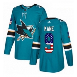 Youth Adidas San Jose Sharks 9 Evander Kane Authentic Teal Green USA Flag Fashion NHL Jerse