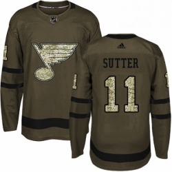 Mens Adidas St Louis Blues 11 Brian Sutter Authentic Green Salute to Service NHL Jersey 