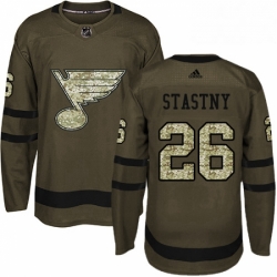 Mens Adidas St Louis Blues 26 Paul Stastny Authentic Green Salute to Service NHL Jersey 