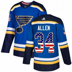 Mens Adidas St Louis Blues 34 Jake Allen Authentic Blue USA Flag Fashion NHL Jersey 