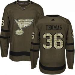 Mens Adidas St Louis Blues 36 Robert Thomas Authentic Green Salute to Service NHL Jersey 