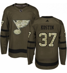 Mens Adidas St Louis Blues 37 Klim Kostin Premier Green Salute to Service NHL Jersey 