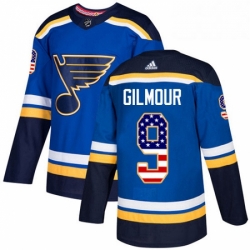 Mens Adidas St Louis Blues 9 Doug Gilmour Authentic Blue USA Flag Fashion NHL Jersey 