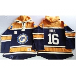 St. Louis Blues 16 Brett Hull Navy Blue Gold Sawyer Hooded Sweatshirt Stitched Jersey