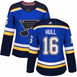 Womens Adidas St Louis Blues 16 Brett Hull Authentic Royal Blue Home NHL Jersey 