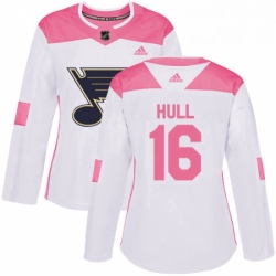 Womens Adidas St Louis Blues 16 Brett Hull Authentic WhitePink Fashion NHL Jersey 