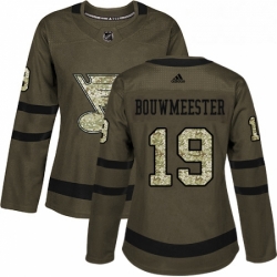 Womens Adidas St Louis Blues 19 Jay Bouwmeester Authentic Green Salute to Service NHL Jersey 