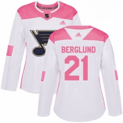 Womens Adidas St Louis Blues 21 Patrik Berglund Authentic WhitePink Fashion NHL Jersey 