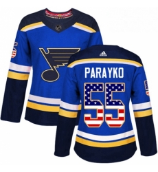 Womens Adidas St Louis Blues 55 Colton Parayko Authentic Blue USA Flag Fashion NHL Jersey 