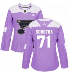 Womens Adidas St Louis Blues 71 Vladimir Sobotka Authentic Purple Fights Cancer Practice NHL Jersey 