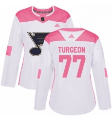 Womens Adidas St Louis Blues 77 Pierre Turgeon Authentic WhitePink Fashion NHL Jersey 