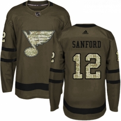 Youth Adidas St Louis Blues 12 Zach Sanford Authentic Green Salute to Service NHL Jersey 