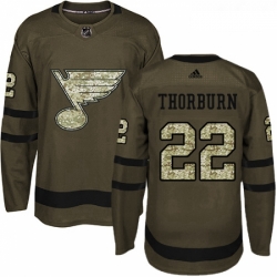 Youth Adidas St Louis Blues 22 Chris Thorburn Premier Green Salute to Service NHL Jersey 