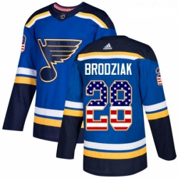 Youth Adidas St Louis Blues 28 Kyle Brodziak Authentic Blue USA Flag Fashion NHL Jersey 