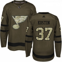 Youth Adidas St Louis Blues 37 Klim Kostin Premier Green Salute to Service NHL Jersey 