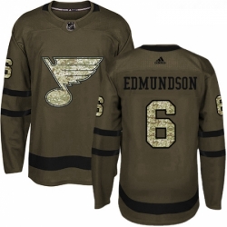 Youth Adidas St Louis Blues 6 Joel Edmundson Premier Green Salute to Service NHL Jersey 