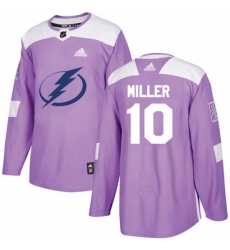 Mens Adidas Tampa Bay Lightning 10 JT Miller Authentic Purple Fights Cancer Practice NHL Jersey 