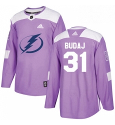 Mens Adidas Tampa Bay Lightning 31 Peter Budaj Authentic Purple Fights Cancer Practice NHL Jersey 