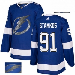 Mens Adidas Tampa Bay Lightning 91 Steven Stamkos Authentic Royal Blue Fashion Gold NHL Jersey 