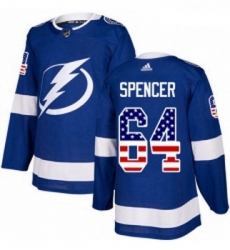 Youth Adidas Tampa Bay Lightning 64 Matthew Spencer Authentic Blue USA Flag Fashion NHL Jersey 