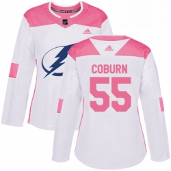 Womens Adidas Tampa Bay Lightning 55 Braydon Coburn Authentic WhitePink Fashion NHL Jersey 