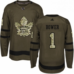 Mens Adidas Toronto Maple Leafs 1 Johnny Bower Authentic Green Salute to Service NHL Jersey 