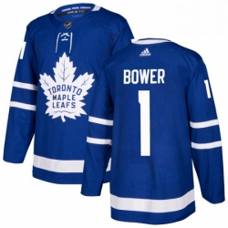 Mens Adidas Toronto Maple Leafs 1 Johnny Bower Authentic Royal Blue Home NHL Jersey 