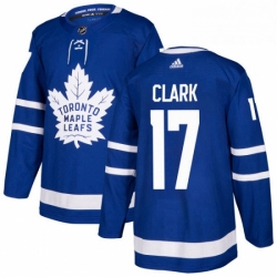 Mens Adidas Toronto Maple Leafs 17 Wendel Clark Premier Royal Blue Home NHL Jersey 