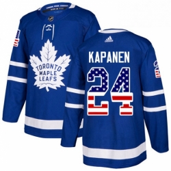 Mens Adidas Toronto Maple Leafs 24 Kasperi Kapanen Authentic Royal Blue USA Flag Fashion NHL Jersey 