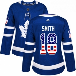 Womens Adidas Toronto Maple Leafs 18 Ben Smith Authentic Royal Blue USA Flag Fashion NHL Jersey 