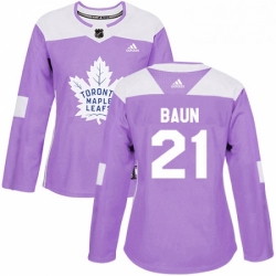 Womens Adidas Toronto Maple Leafs 21 Bobby Baun Authentic Purple Fights Cancer Practice NHL Jersey 