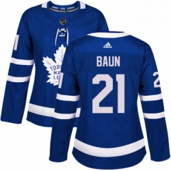 Womens Adidas Toronto Maple Leafs 21 Bobby Baun Authentic Royal Blue Home NHL Jersey 